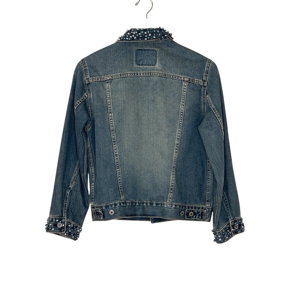 Levis‎ Beaded Boho Denim Trucker Jacket Type 3 Womens Size M Embellished Retro - Picture 2 of 8